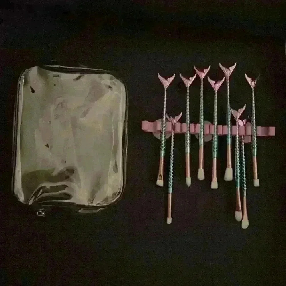 Mermaid Tail Makeup Brush Set with holder and travel case